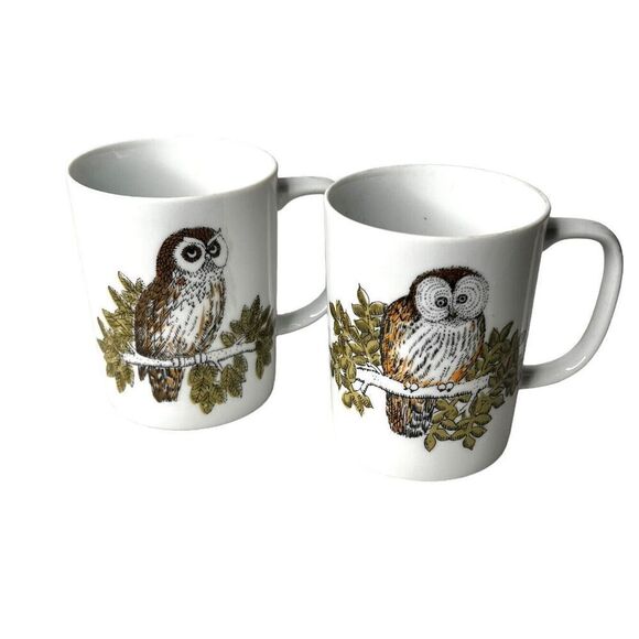 Fitz and Floyd Speckled Owls Coffee Mugs Cups Vintage Mid Century Modern - Picture 1 of 5